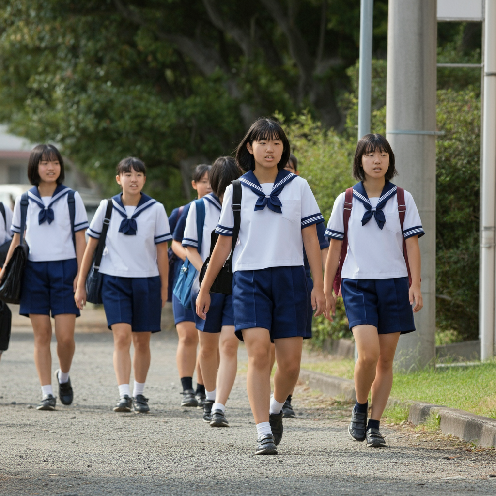 芋セラ女子中学生　ハーフパンツ　セラパン　芋セーラー服 ImageFX 掃除