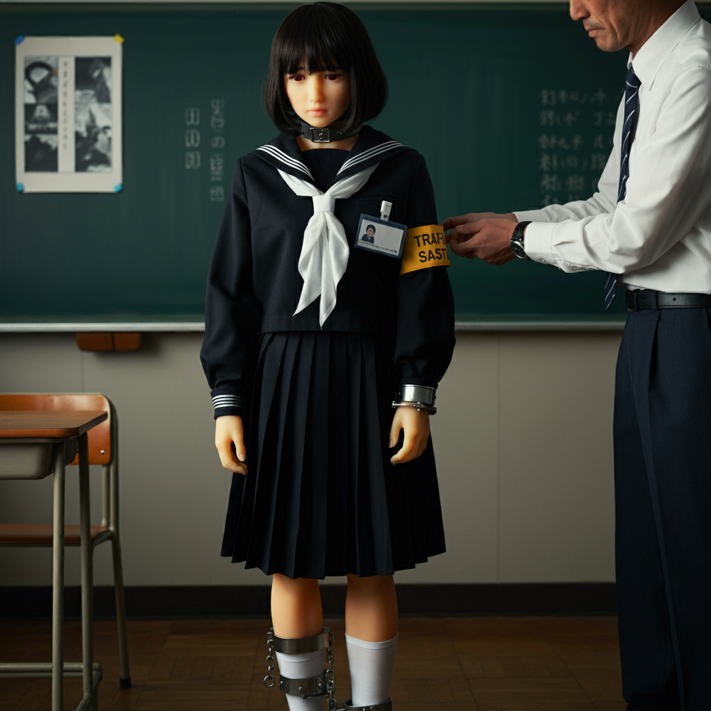 セーラー服　アンドロイド　サイボーグ　女子小学生　童女　女児 ImageFX 拘束　手錠　足枷 腕章