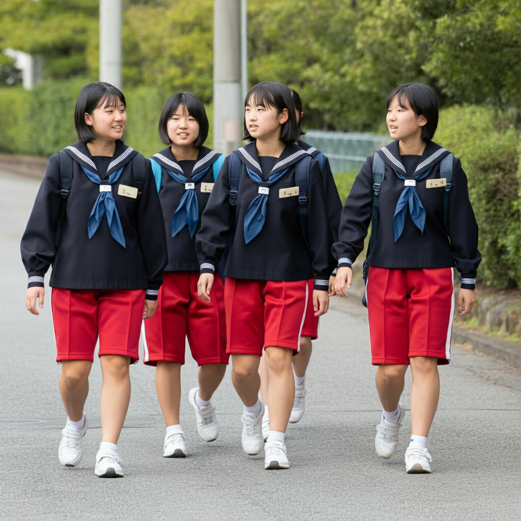 芋セラ女子中学生　ハーフパンツ　セラパン　芋セーラー服 ImageFX 掃除