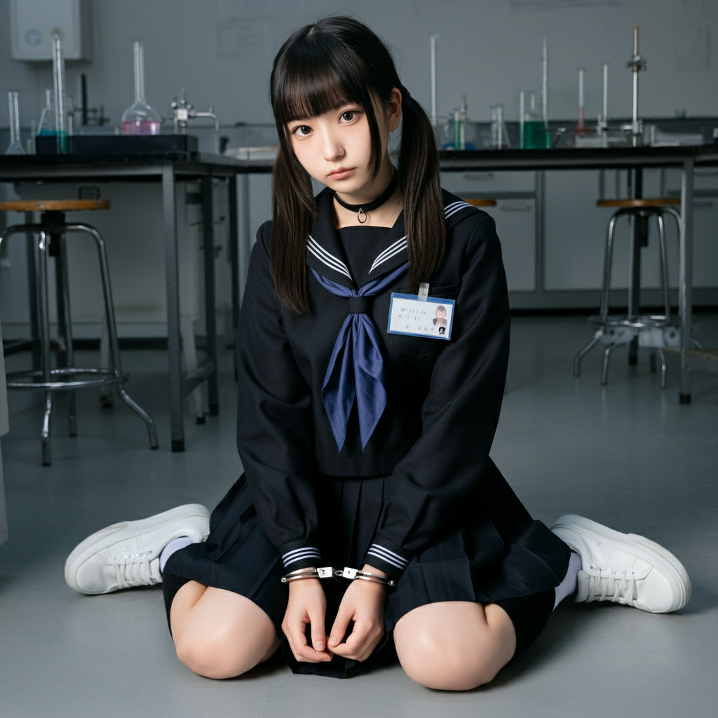 芋セラ女子中学生　拘束　手錠　首輪　鎖　足枷　芋セーラー服 ImageFX