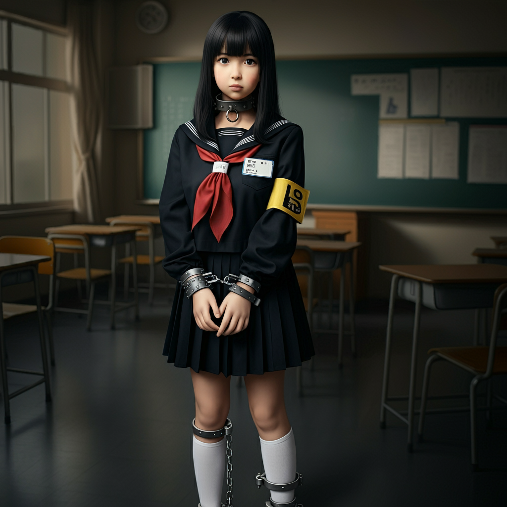 セーラー服　アンドロイド　サイボーグ　女子小学生　童女　女児 ImageFX 拘束　手錠　足枷 腕章