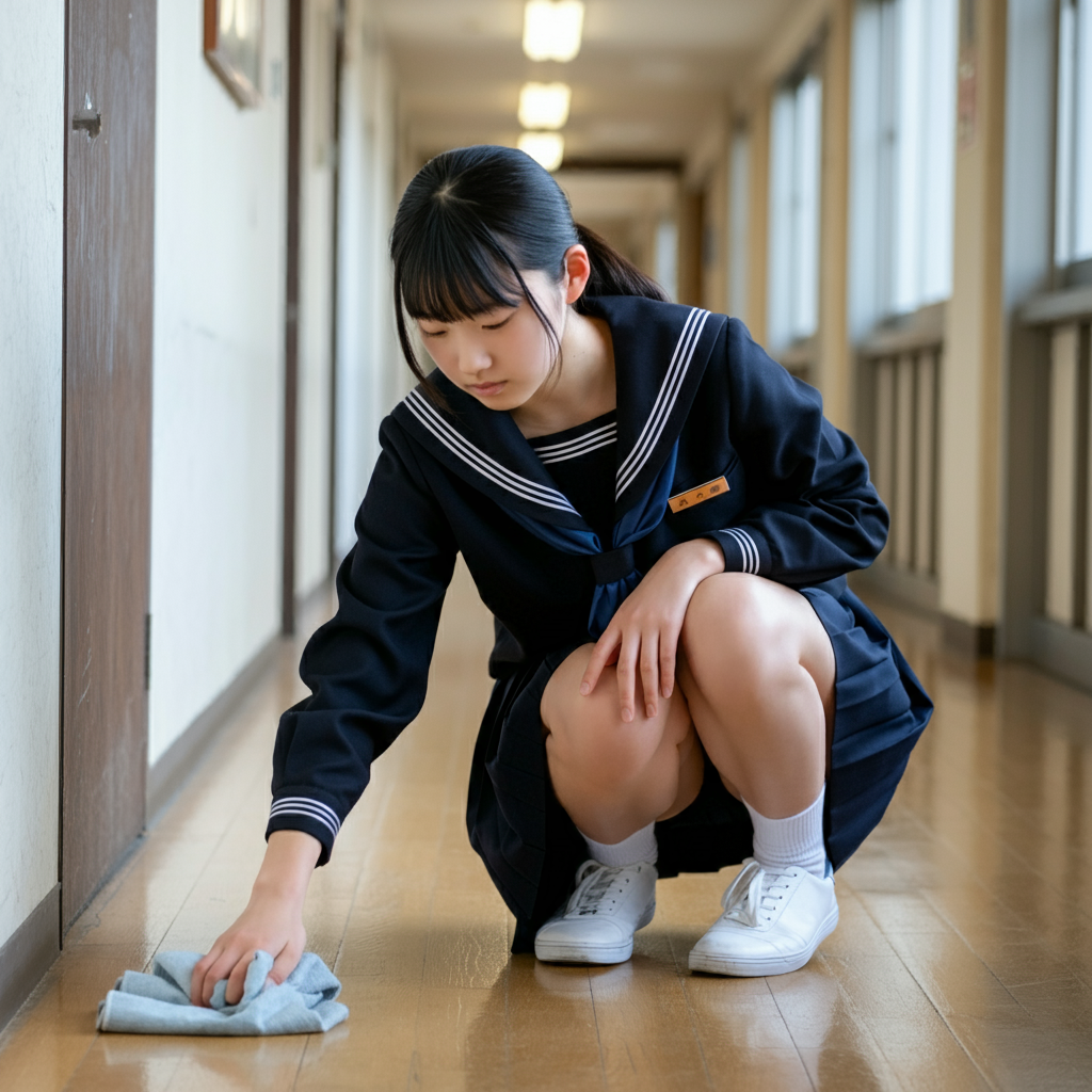 芋セラ女子中学生　ブルマー　ブルセラ　芋セーラー服 ImageFX　掃除