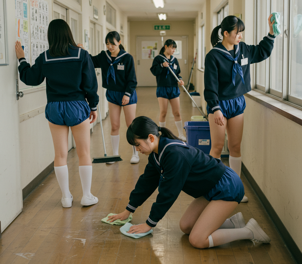 ブルセラ ブルマー セーラー服 女子中学生 掃除 白ソックス 雑巾掛け 芋セーラー服 芋セラ JC