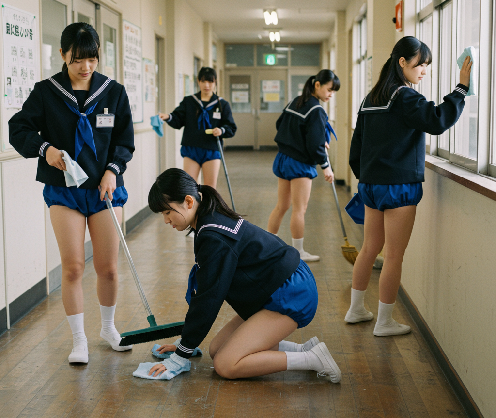 ブルセラ ブルマー セーラー服 女子中学生 掃除 白ソックス 雑巾掛け 芋セーラー服 芋セラ JC
