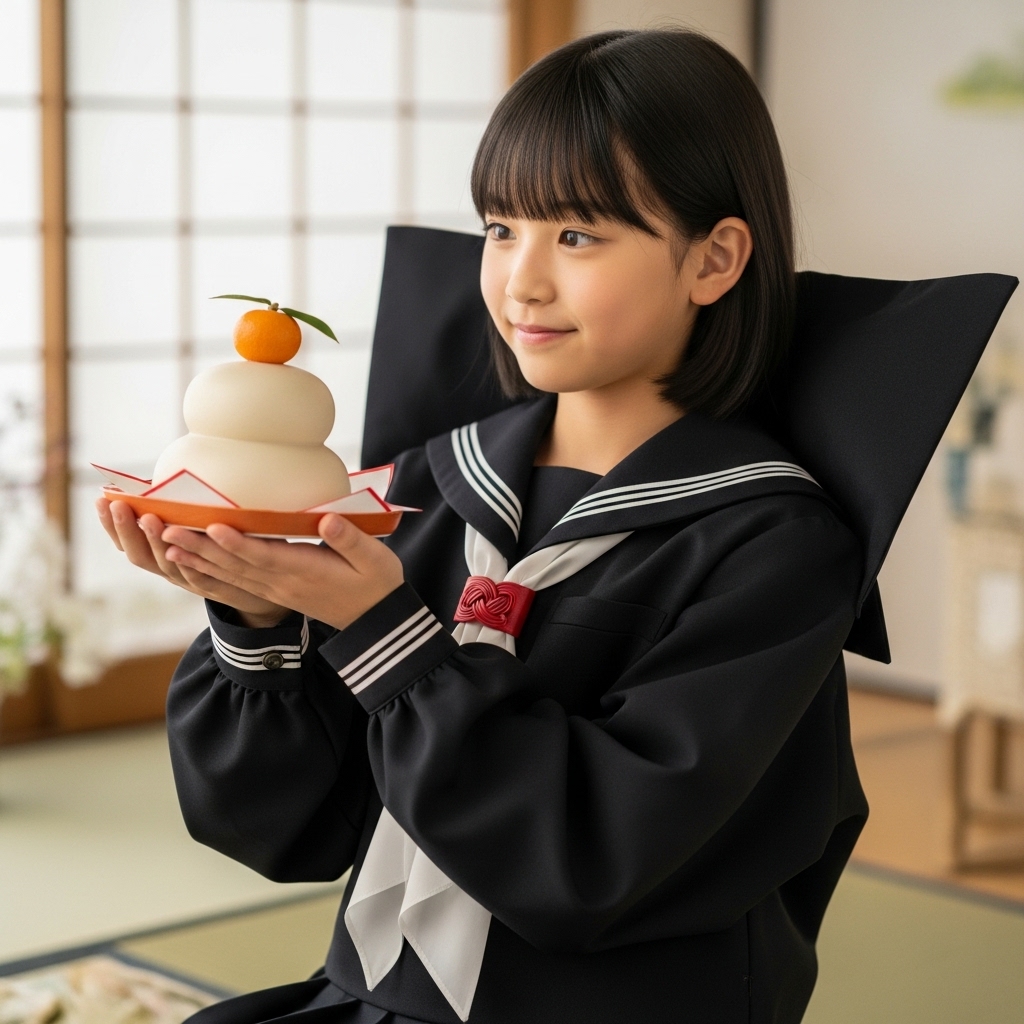 芋セラ　芋セーラー服　女児 童女　女子小学生 鏡餅　正月